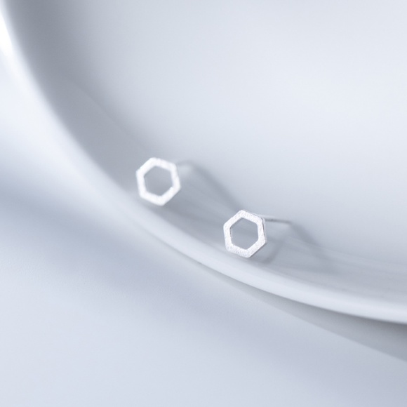 NWT Sterling Silver Hexagon Earrings - Picture 2 of 3